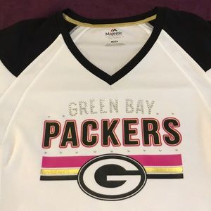 Women’s Green Bay packers white/pink jersey Large